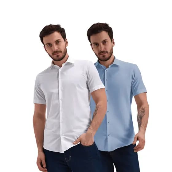Kit 2 Camisa Social Masculina Manga Curta Plus Size Camisa Lisa Social Basica Extra Grande
