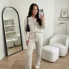 Conjunto Mousse Tricot Canelado Premium Inverno Elegante Confortável