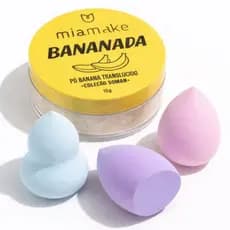 Kit Maquiagem 1 Pó de Banana Translúcido 10g + 3 Esponjas Média  - Acabamento Uniforme e Prático