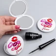 Kit Beleza Espelho Dobrável Portátil de Bolsa + Delineador Preto Líquido Vivai 8ml para Olhos