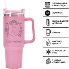 Copo Térmico Caneca 1200ml C/ Alça E Canudo Personalizado