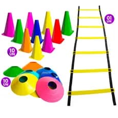 10 Cones de treino 10 Chapéus chinês e 01 Escada Agilidade Kit Funcional Completo com 21 itens