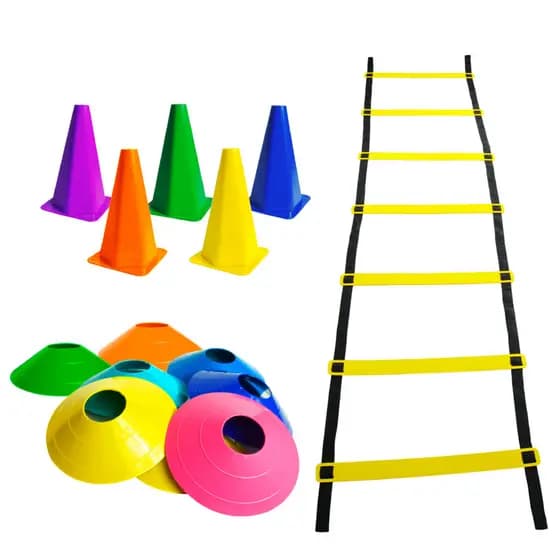 5 Cones, 5 Chapéus Chinês e 01 Escada Agilidade Kit funcional Agilidade Completo Para Treino
