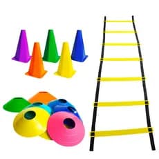 5 Cones, 5 Chapéus Chinês e 01 Escada Agilidade Kit funcional Agilidade Completo Para Treino