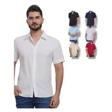 camisa social manga CURTA MICROLEVE COM ELASTANO passa fácil