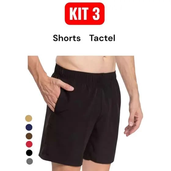 KIT 3 Bermuda Masculina Academia Tactel com Elastano