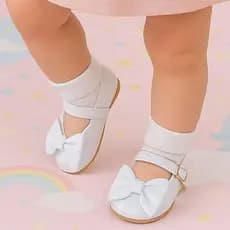 Sapatilha Kids Menina Infantil Feminina Ajuste de Fivela Detalhe de Laço Lisa Boneca Confortável