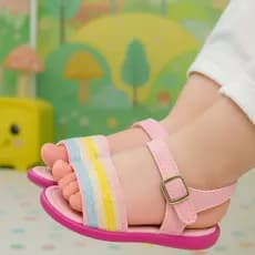 Sandália Papete Infantil Menina Ajuste de Fivela Dourado Confortável Bebê Kids 17 ao 22