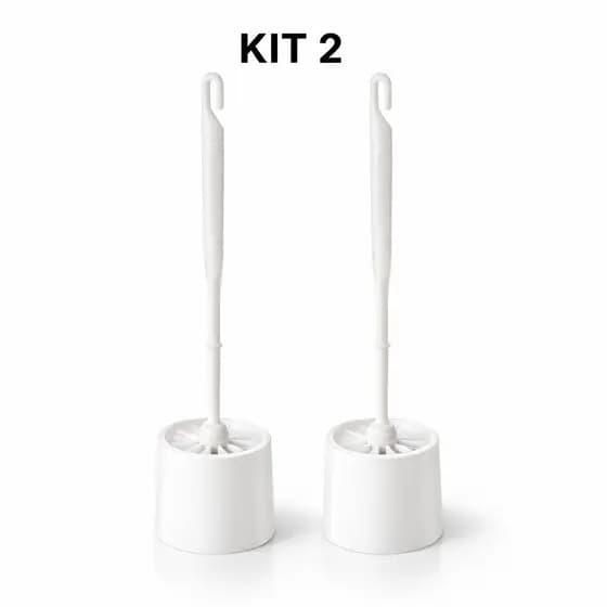 Kit 2 Escova Sanitária De Piso Para Limpeza Vaso Banheiro Com Suporte Plástico Branca