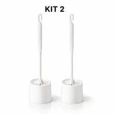 Kit 2 Escova Sanitária De Piso Para Limpeza Vaso Banheiro Com Suporte Plástico Branca