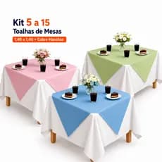 Kit 5 a 15 Toalhas de Mesa Toalhas 1,40x1,40m + 10Cobre Manchas 70x70cm TNT Aniversario Festa