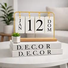 Calendário de Mesa Decorativo com Plaquinhas Preto Dourado Permanente Escritório