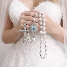 Terço De Noiva Casamento Nossa Senhora De Aparecida Banhado Prata 66Cm Mês Das Noivas
