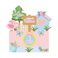 Topo Topper de Bolo Jardim Encantado Personalizado com Nome e Idade - já vai montado palito / entrega rápido