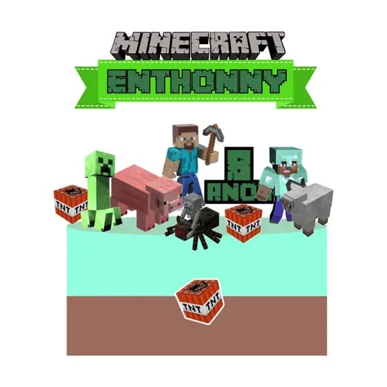 Topo Topper de Bolo Minecraft Personalizado com Nome e Idade - já vai montado palito / entrega rápido