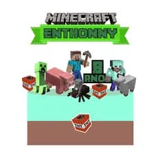 Topo Topper de Bolo Minecraft Personalizado com Nome e Idade - já vai montado palito / entrega rápido