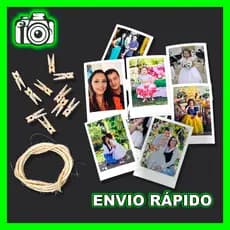 Kit 8 Fotos Mini Qualidade Full HD + 10 mini Prendedor + 1 Metro Fio Sisal