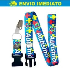Cordão Autismo TEA Azul Com Engate Rápido E Presilha Jacaré - Envio Imediato