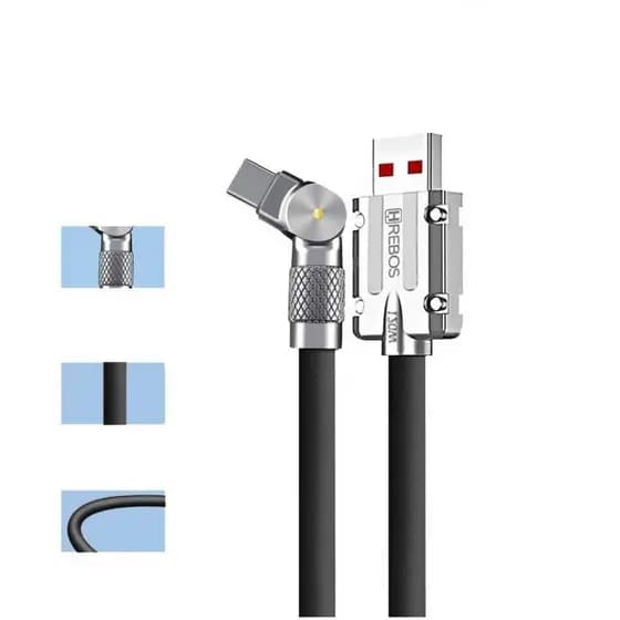 Cabo Turbo HRebos Tipo C Android Samsung Iphone Carregador 180° 1 Metro USB