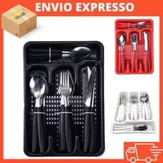 Jogo De Talheres Premium Inox Com 24 Peças com Suporte de Gaveta Gaveteiro barato