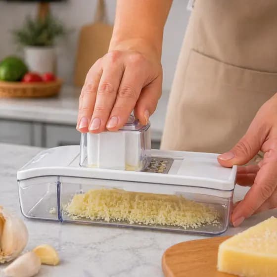 Fatiador E Ralador De Alho Legumes Queijo Manual Inox Com Coletor Cortador Prático Cozinha Fácil De Usar E Limpar Oferta