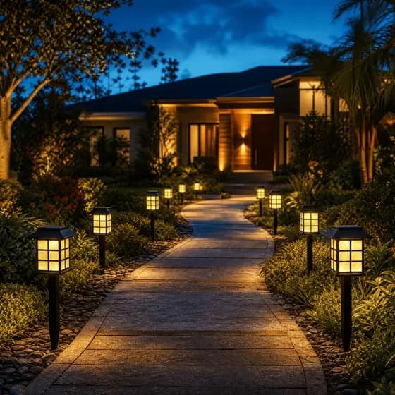 Kit Com 4 Luminária Solar Casinha Espeto Jardim LED Branco Quente Lâmpada Automática Decorativa Externa Prova D'Agua Top