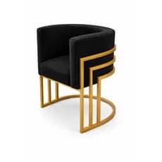 Cadeira Poltrona Sala ,de Jantar, Quarto, Leitura, Recepção Luna Base Tripla Dourada Reforçada Suede Preta
