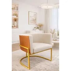 Poltrona Luna Luxo Base Dourada  Corino e Suede Premium-  Sofisticada para Diversos Ambientes