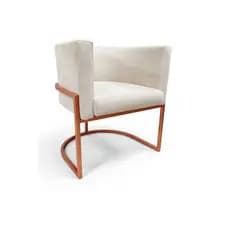Poltrona Decorativa Para Sala Manicure Consultório Salão Base De Ferro Rose Reforçada Suede Bege Premium Luxo Luna