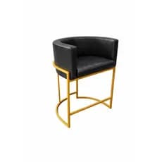 Banqueta Poltrona Moderna Alta Estofada Em Corino Premium Bancada Bar Cozinha Base Reforçada De Metal Dourado