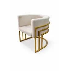 Cadeira Poltrona Decorativa Sala Manicure Consultório Salão de Beleza Base De Aço Triplo Dourada Luxo Suede Bege