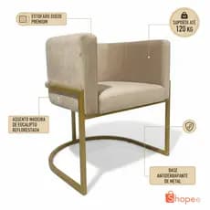 Poltrona Moderna Metálica Decorativa Suede Premium Suporta até 120 kg