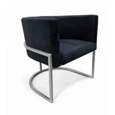 Poltrona Cadeira Cozinha, Mesa, Salão  Estrutura Prata Metálico Conforto Acabamento Suede Preto Mailice Decor
