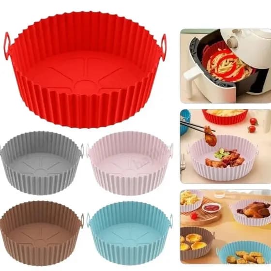 KIT 3 Forma De Silicone Para Air Fryer Forno Microondas Fritadeira Assadeira – Reutilizável Antiaderente Flexível