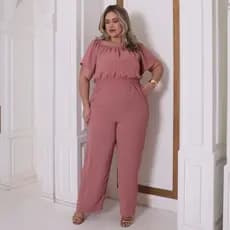 Macacão Plus Size Longo Ciganinha Tendência Blogueira