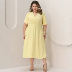 Vestido Feminino Midi Plus Size Transpassado Manga Curta Duna | Primavera/Verão