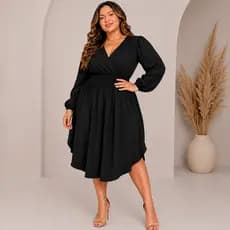 Vestido Feminino Transpassado Soltinho com Fenda Lateral Manga Longa Decote Cruzado