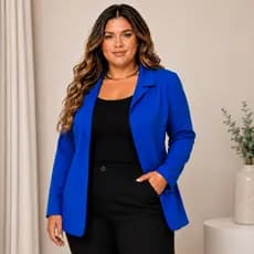Blazer Feminino Elegante Acinturado com Recortes Plus Size Neoprene