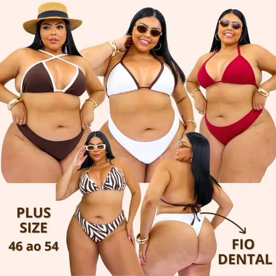 Biquini Plus Size Calcinha Fio Dental Cortininha Asa Delta Para Gordinhas Bikini Plus Size Grande Biquine Praia Piscina