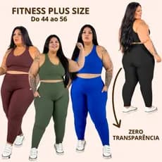 Conjunto Academia Plus Size Fitness com Calça Legging Top Roupa Feminino Treino Malhar Moda Fitness Plus Size Poliamida