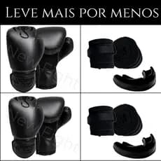 Duas Luvas de Muay Thai + Dois Protetores Bucais + Dois pares de Bandagem