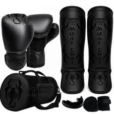 Kit Luva Muay Thai Boxe kickboxing +bandagem+bucal+bolsa+caneleira