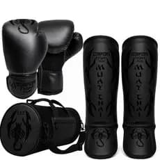 Kit Muay Thai Luva + Caneleira + Bolsa Artes Marciais