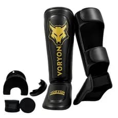 Caneleira Profissional Muay Thai Kickboxing Protetor de Canela + Bandagem + Bucal