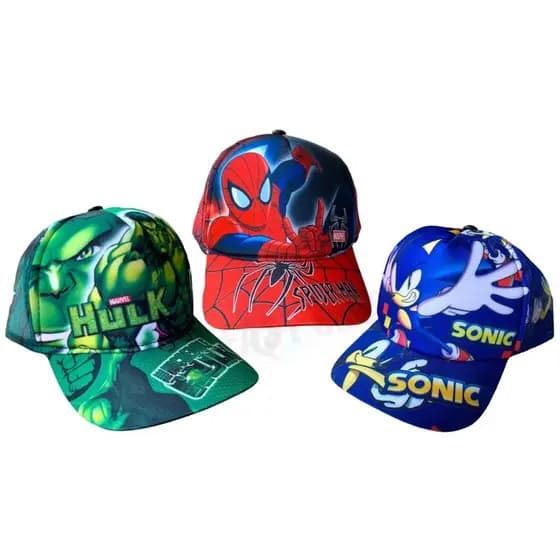 Kit 3 Bonés Meninos Infantil Homem Aranha Sonic E Hulk Sol
