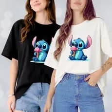 Camiseta Oversized Feminina Stitch Sorvete 100% Algodão Premium - Moda Streetwear