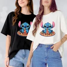 Camiseta Oversized Feminina Stitch Pizza 100% Algodão Premium - Moda Streetwear