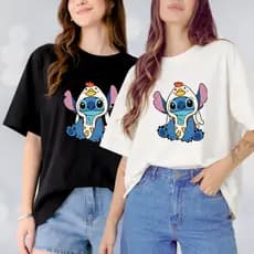 Camiseta Oversized Feminina - Stitch de Galinha 100% Algodão Premium - Moda Streetwear