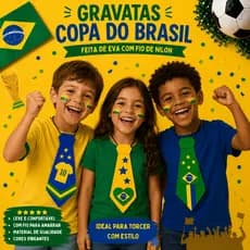 Gravata Copa do Mundo Brasil para Torcida Torcedor Amarelo Verde Azul Troféu Taça