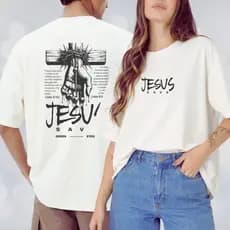 Camiseta Oversized JESUS SAVE 100% Algodão Premium - Cristã - Moda Streetwear